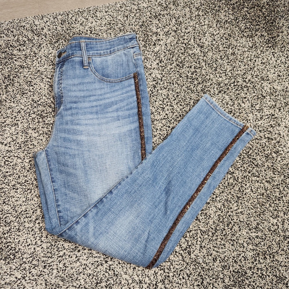 so slimming girlfriend slim leg ankle Jeans Beaded,Us 6 Chico's .5 R,Artsy Chic